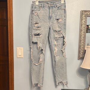 American Eagle Outfitters Distressed Light Blue Straight Jeans